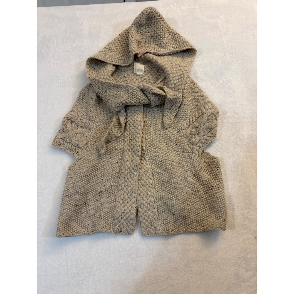 Anthropologie Far Away From Close Hooded Cable Knit Capelet Oatmeal Beige Medium - Picture 2 of 6